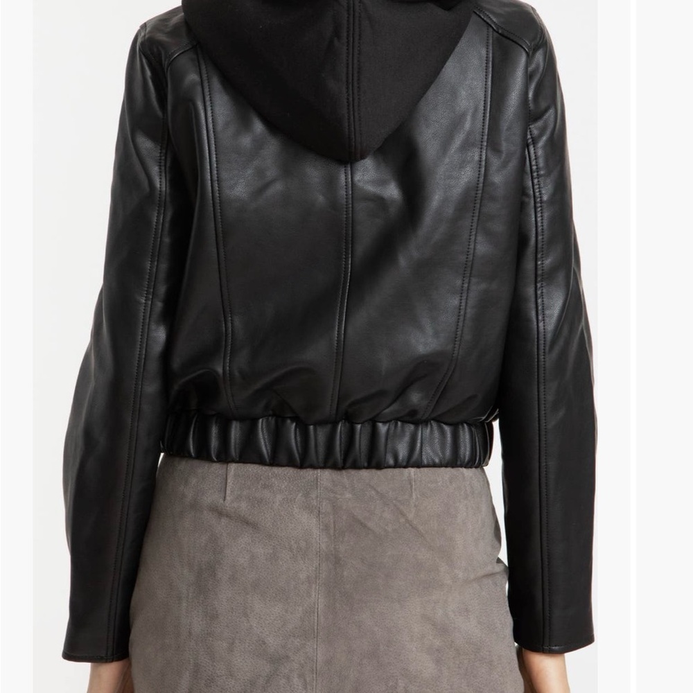 Blank NYC Black Faux Leather Hooded Moto Jacket - Picture 2 of 6